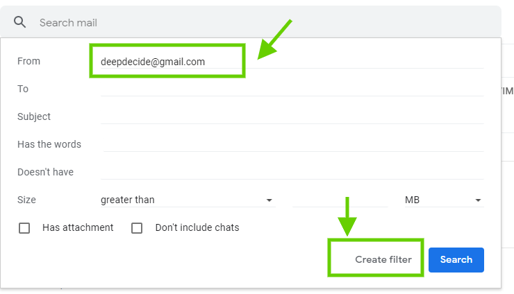 Create new filter- Stop Emails going to Spam Folder in Gmail